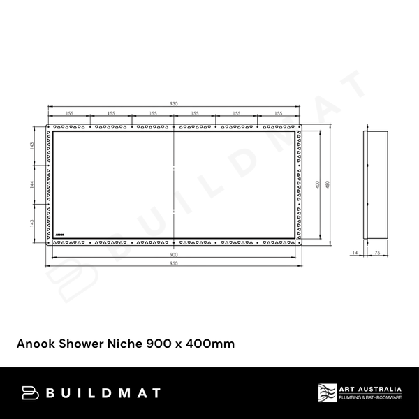 Art Australia Anook Shower Niche 900 x 400mm Titanium Grey