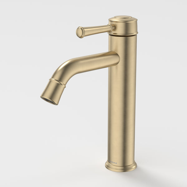 Caroma Riviere Mid Tower Basin Mixer Brushed Brass Lead Free