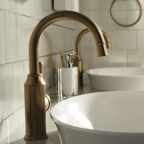 Caroma Riviere Gooseneck Basin Mixer Brushed Brass