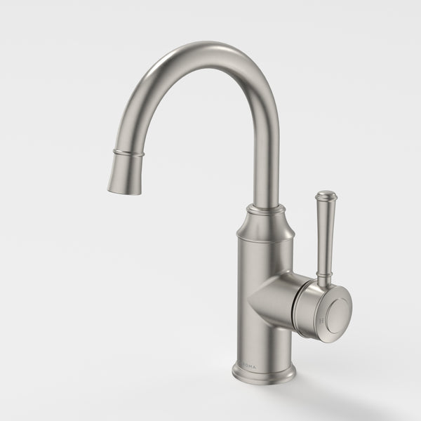 Caroma Riviere Gooseneck Basin Mixer Brushed Nickel Lead Free