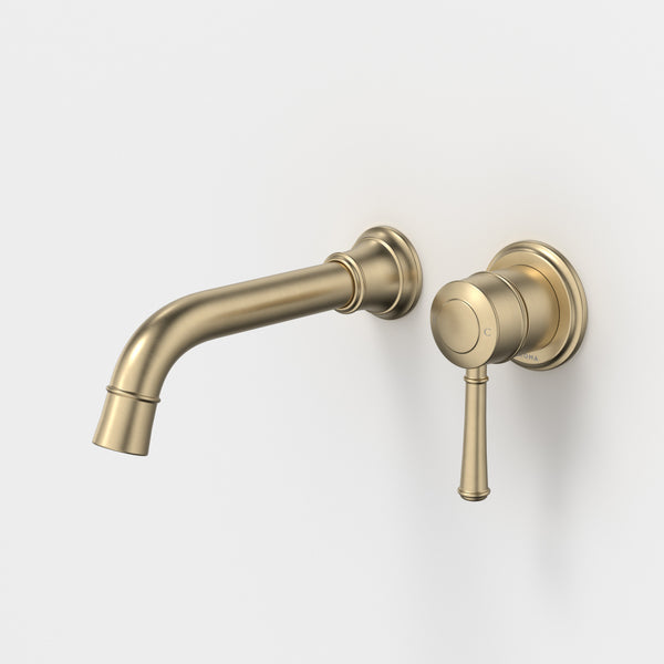 Caroma Riviere Wall Basin/Bath Mixer 175mm (Complete Kit) Brushed Brass Lead Free