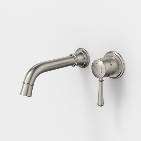 Caroma Riviere Wall Basin/Bath Mixer 175mm (Complete Kit) Brushed Nickel Lead Free