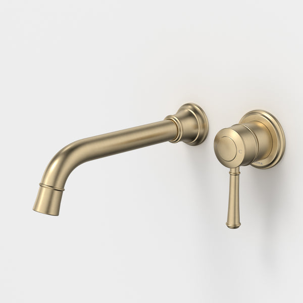 Caroma Riviere Wall Basin/Bath Mixer 210mm (Complete Kit) Brushed Brass Lead Free