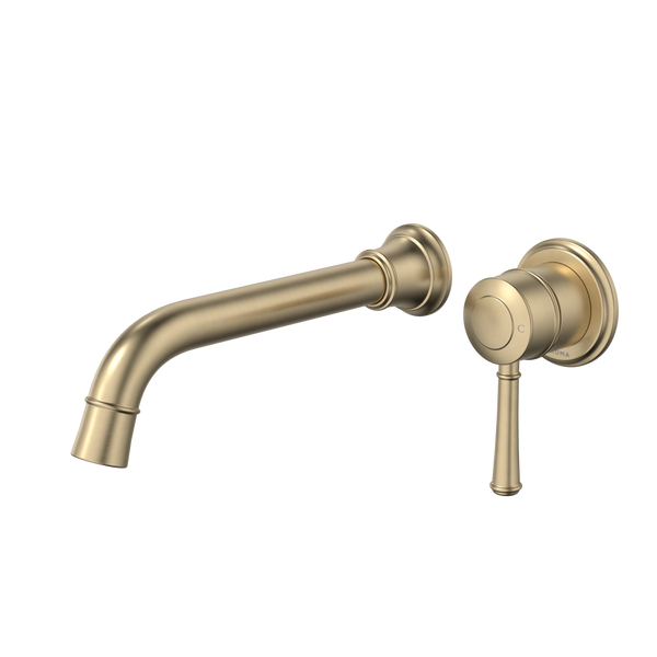 Caroma Riviere Wall Basin/Bath Mixer 210mm (Complete Kit) Brushed Brass Lead Free
