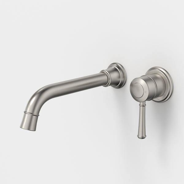 Caroma Riviere Wall Basin/Bath Mixer 210mm (Complete Kit) Brushed Nickel Lead Free