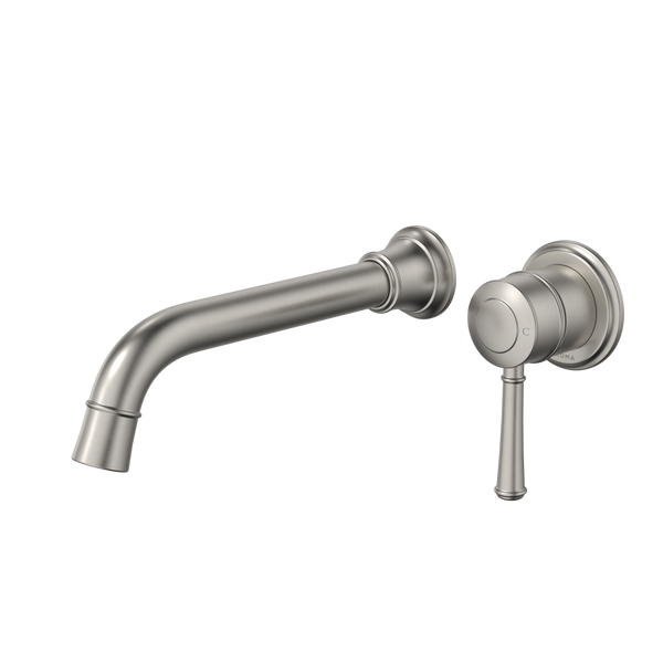 Caroma Riviere Wall Basin/Bath Mixer 210mm (Complete Kit) Brushed Nickel Lead Free