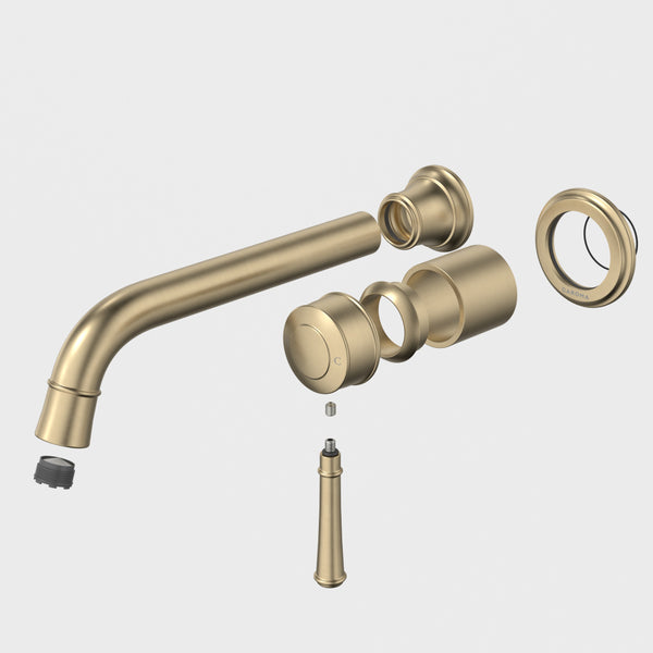 Caroma Riviere Wall Basin/Bath Mixer 210mm (Trim Kit Only) Brushed Brass Lead Free