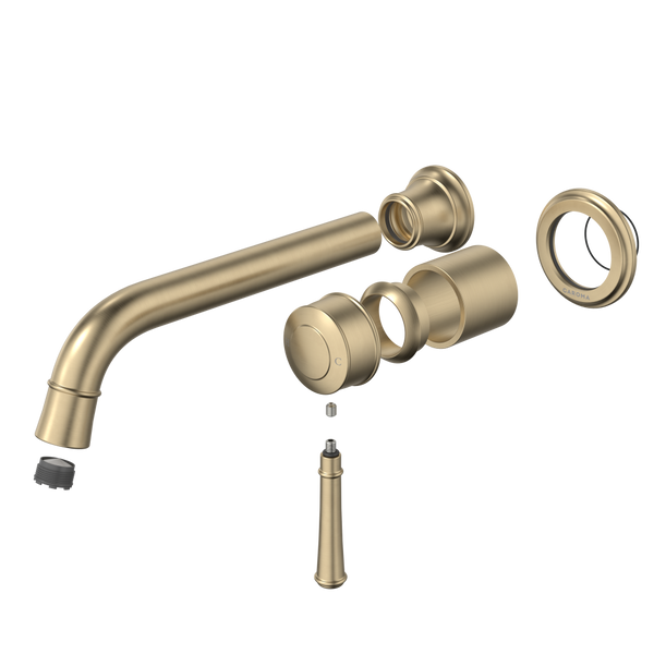 Caroma Riviere Wall Basin/Bath Mixer 210mm (Trim Kit Only) Brushed Brass Lead Free