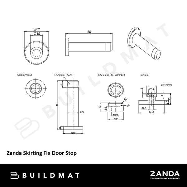 Zanda Skirting Fix Door Stop Matte Black
