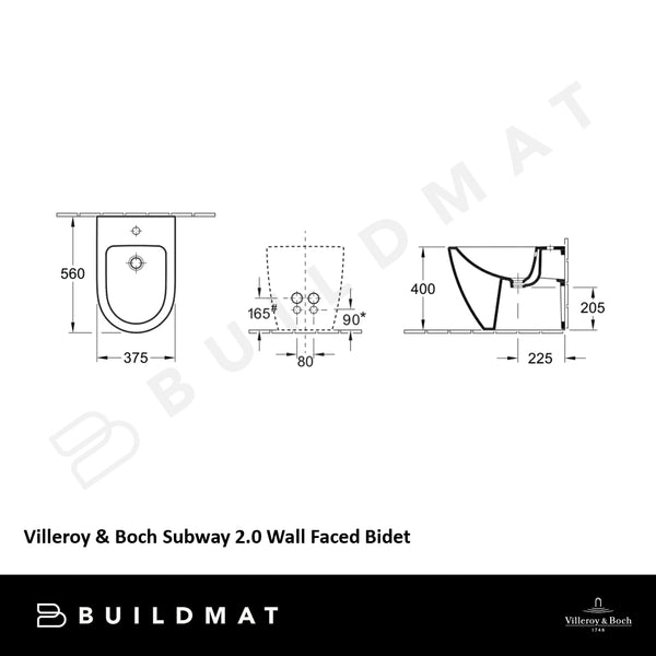 Villeroy & Boch Subway 2.0 Wall Faced Bidet 1 Tap Hole Alpine White