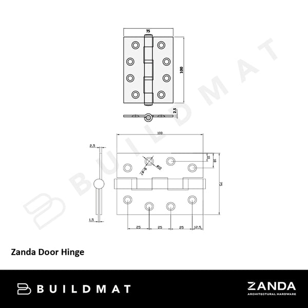 Zanda Door Hinge Graphite Nickel