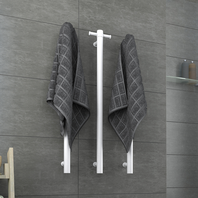 Straight Round Vertical Single Heated Towel Rail Satin White