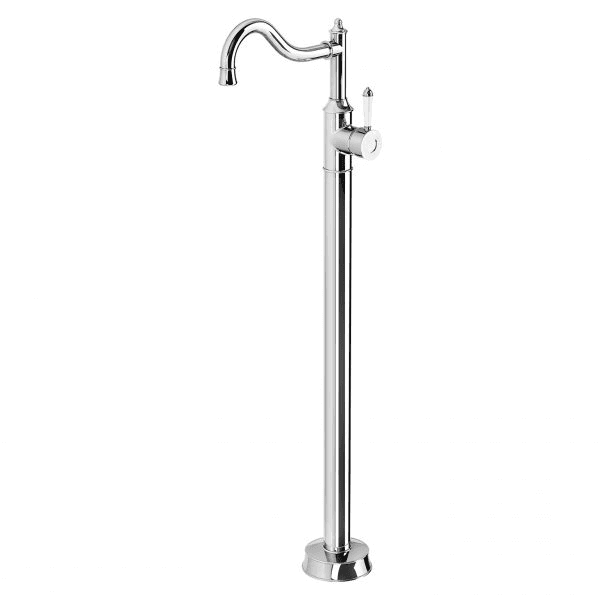Phoenix Nostalgia Floor Mounted Bath Mixer Shepherds Crook Chrome White