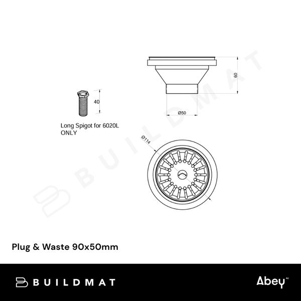 Abey Plug & Waste 90x50mm Eureka Gold