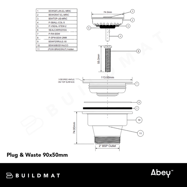 Abey Plug & Waste 90x50mm White