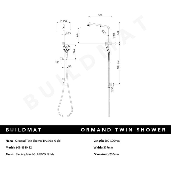 Phoenix Ormond Twin Shower Brushed Gold
