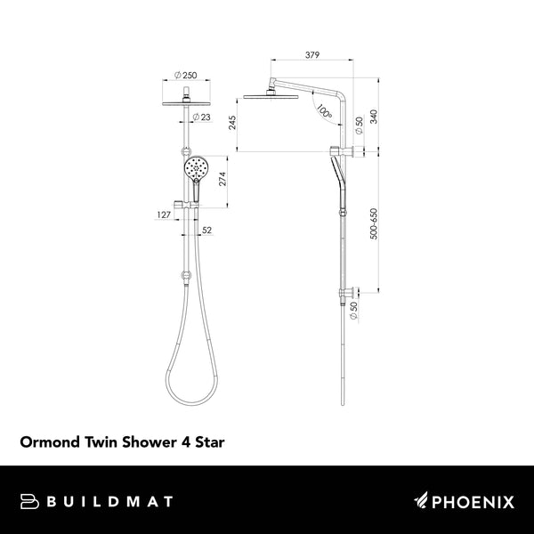 Phoenix Ormond Twin Shower 4 Star Matte Black