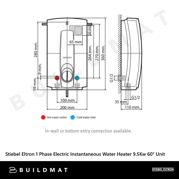 Stiebel Eltron 1 Phase Electric Instantaneous Water Heater (9.5Kw 60 Degree Unit)