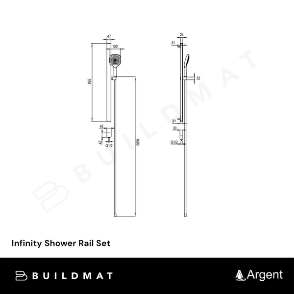 Argent Infinity Shower Rail Set Gunmetal