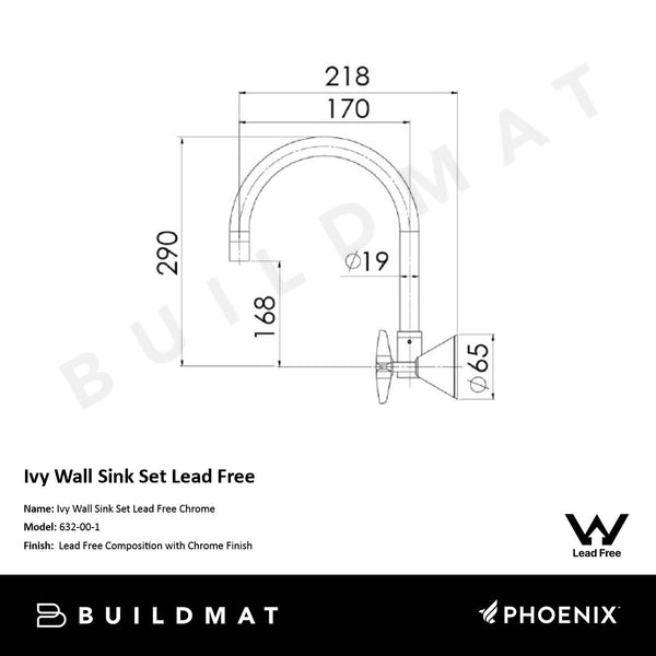 Phoenix Ivy Wall Sink Set Lead Free Chrome