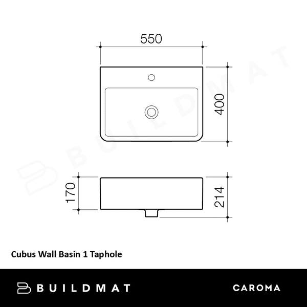 Caroma Cubus Wall Basin 1 Taphole White