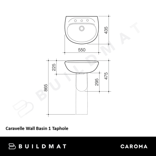 Caroma Caravelle Wall Basin 1 Taphole White