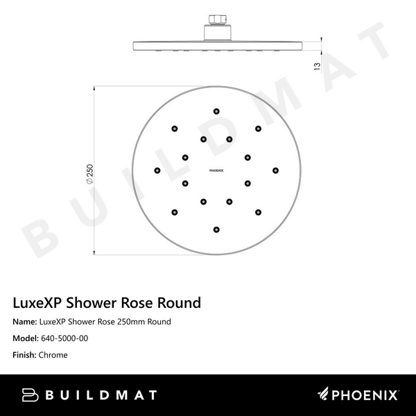 Phoenix LuxeXP Shower Rose 250mm Round Chrome