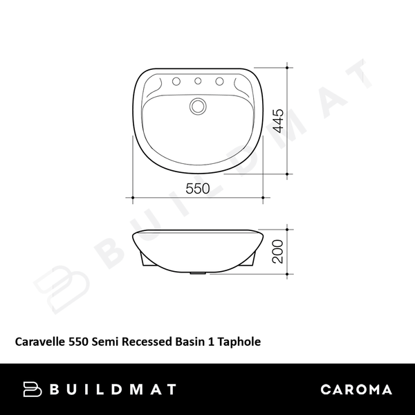 Caroma Caravelle 550 Semi Recessed Basin 1 Taphole White