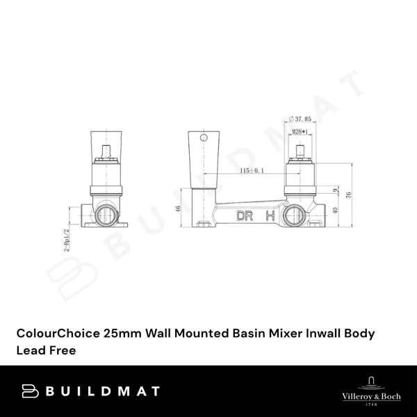 Villeroy & Boch ColourChoice 25mm Wall Mounted Basin Mixer Inwall Body Lead Free