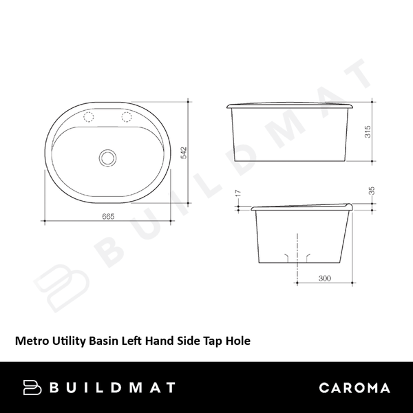 Caroma Metro Utility Basin Left Hand Side Tap Hole