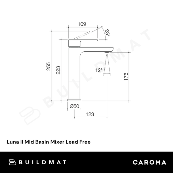 Caroma Luna II Mid Basin Mixer Satin Black Lead Free