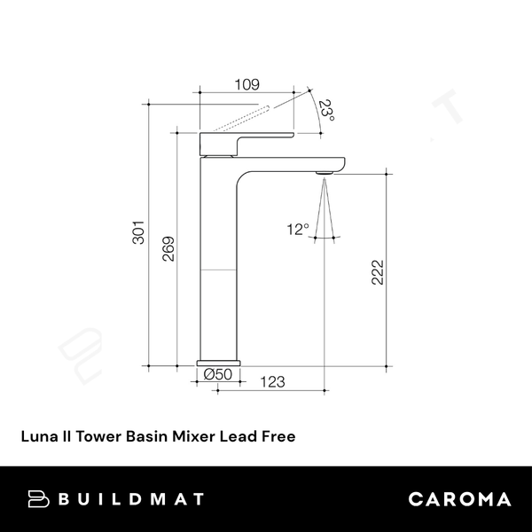 Caroma Luna II Tower Basin Mixer Satin Black Lead Free