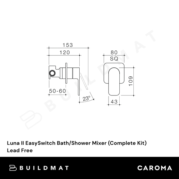 Caroma Luna II EasySwitch Bath/Shower Mixer (Complete Kit) Brushed Brass Lead Free