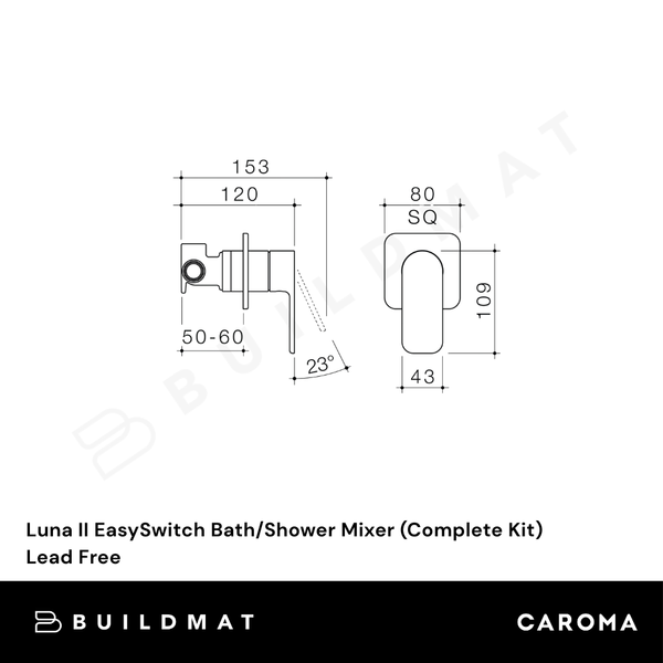 Caroma Luna II EasySwitch Bath/Shower Mixer (Complete Kit) Chrome Lead Free