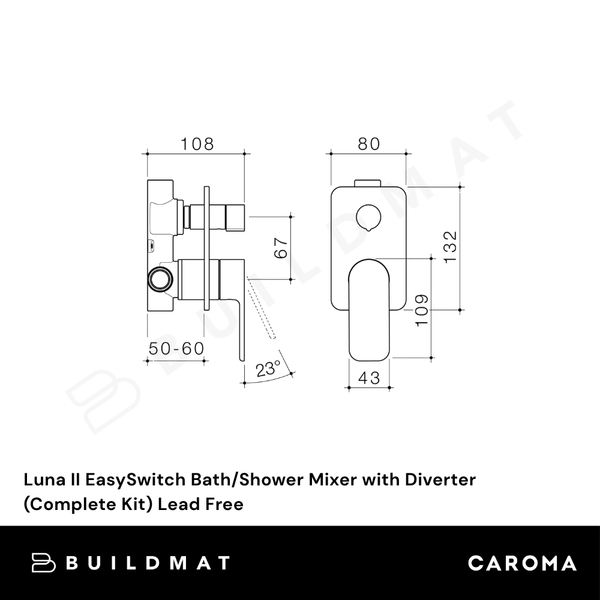 Caroma Luna II EasySwitch Bath/Shower Mixer with Diverter (Complete Kit) Chrome Lead Free