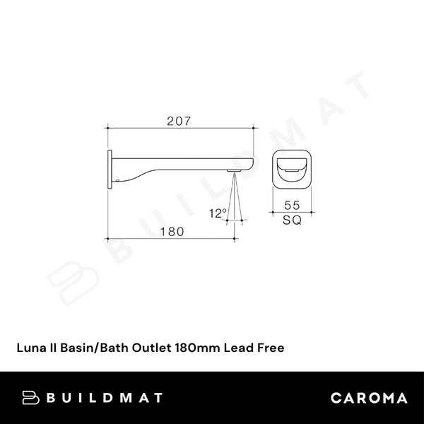 Caroma Luna II Basin/Bath Outlet 180mm Brushed Brass Lead Free