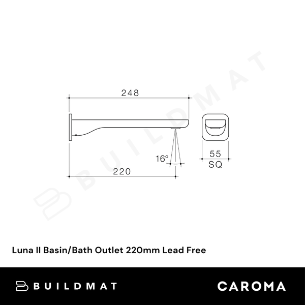 Caroma Luna II Basin/Bath Outlet 220mm Chrome Lead Free