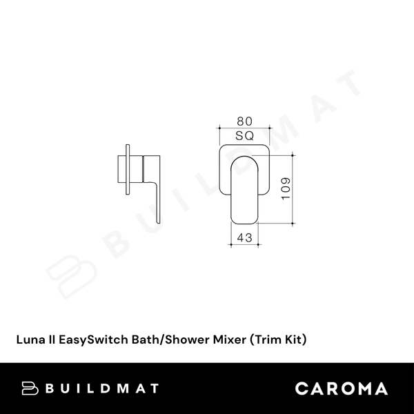 Caroma Luna II EasySwitch Bath/Shower Mixer (Trim Kit) Satin Black