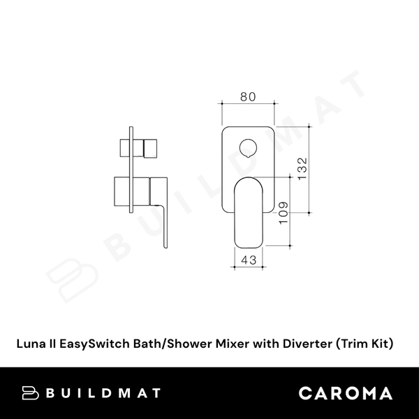 Caroma Luna II EasySwitch Bath/Shower Mixer with Diverter (Trim Kit Only) Chrome