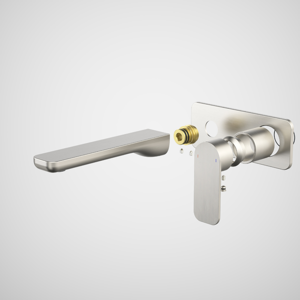 Caroma Luna II EasySwitch Wall Basin/Bath Mixer 180mm (Trim Kit) Brushed Nickel