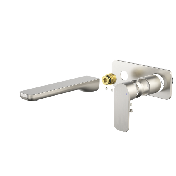 Caroma Luna II EasySwitch Wall Basin/Bath Mixer 180mm (Trim Kit) Brushed Nickel