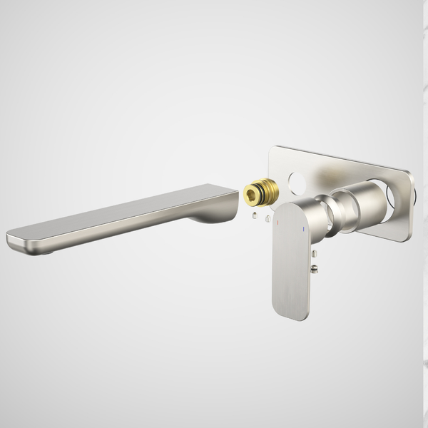 Caroma Luna II EasySwitch Wall Basin/Bath Mixer 220mm (Trim Kit) Brushed Nickel