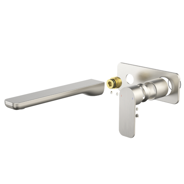 Caroma Luna II EasySwitch Wall Basin/Bath Mixer 220mm (Trim Kit) Brushed Nickel