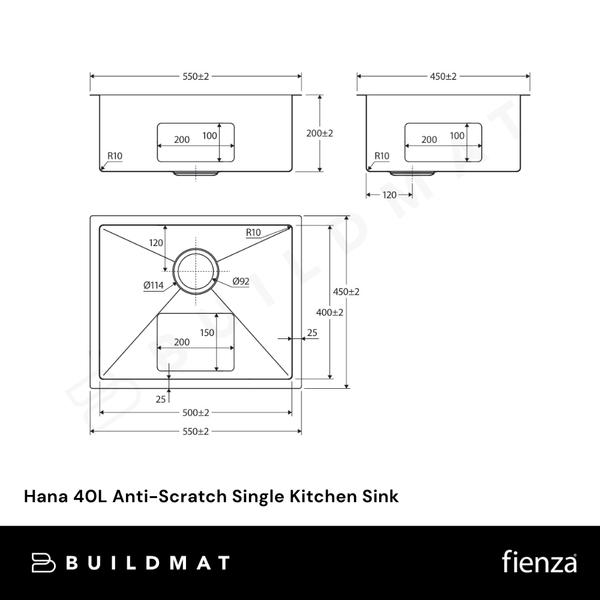 Fienza Hana 40L Anti-Scratch Single Kitchen Sink Gunmetal