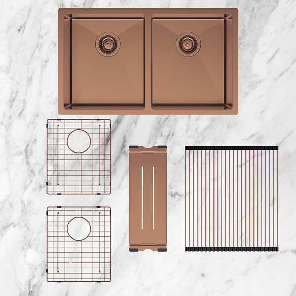 Fienza Hana 27L/27L Double Kitchen Sink Kit Brushed Copper