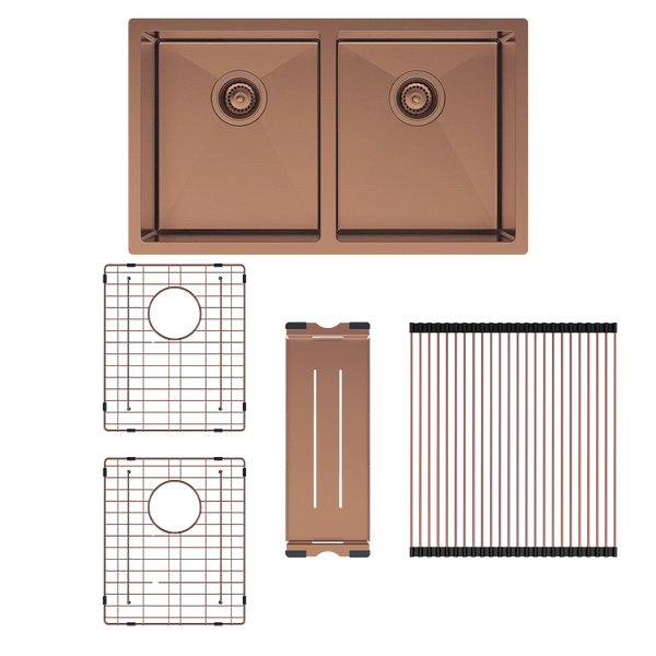 Fienza Hana 27L/27L Double Kitchen Sink Kit Brushed Copper