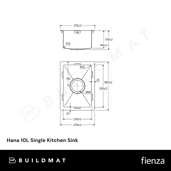 Fienza Hana 10L Single Kitchen Sink Brushed Copper