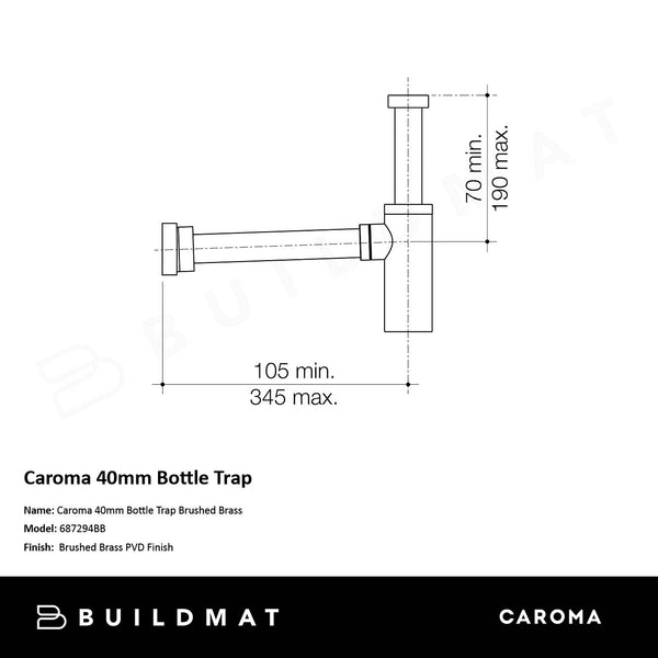 Caroma 40mm Bottle Trap Urbane II Brushed Brass