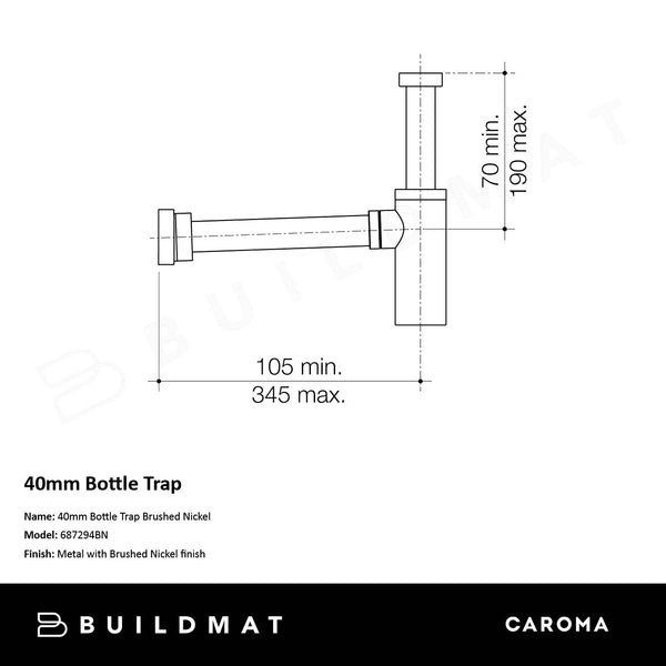 Caroma 40mm Bottle Trap Urbane II Brushed Nickel