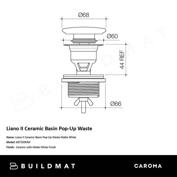 Caroma Liano II Ceramic Basin Pop-Up Waste Matte White